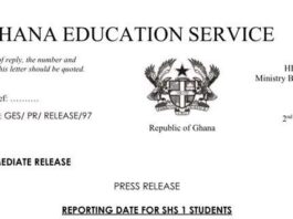 The Ghana Education Service has officially announced the reporting date for first year SHS students